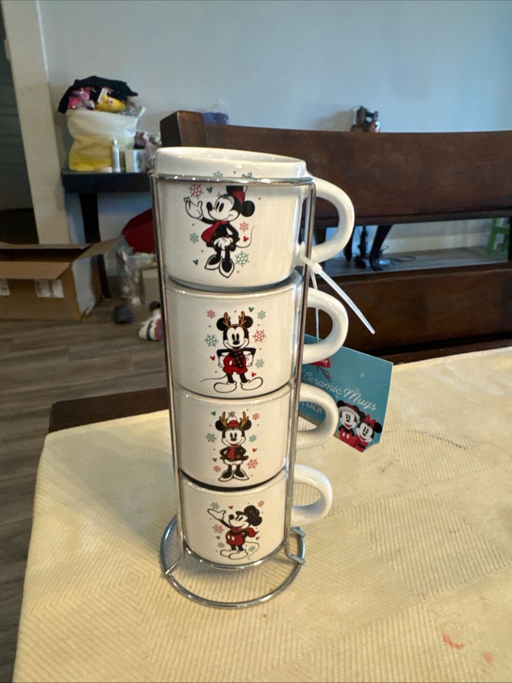 Disney Mickey Holiday Stackable Ceramic Mug Set - White/Red